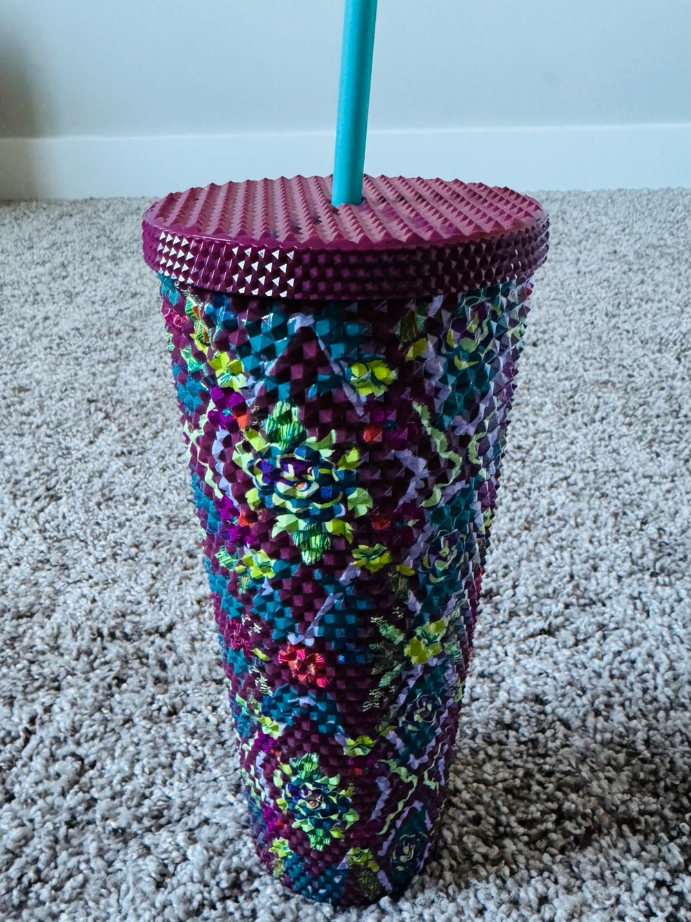 Starbucks Studded Tumbler in Magenta with Teal Straw
